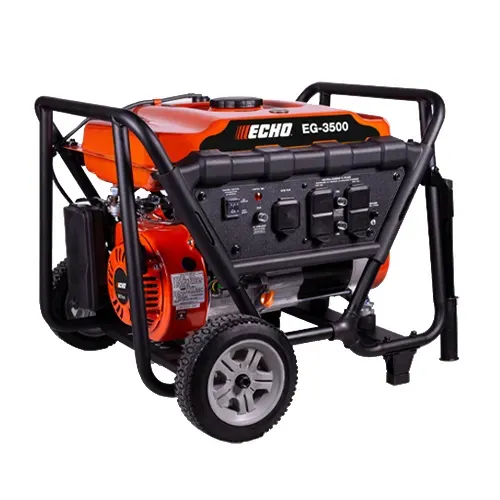 Orange and black ECHO generator with wheels and handle, shown on a white background