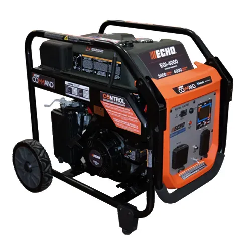 Portable orange-and-black Echo generator on wheels, shown on a white background