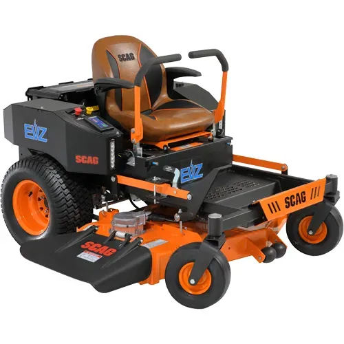 Orange-and-black SCAG zero-turn riding lawn mower on a white background