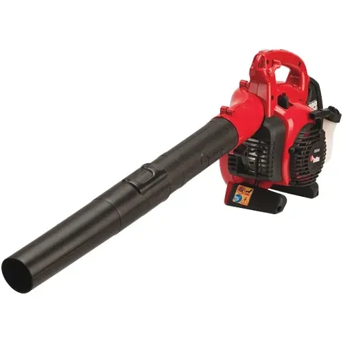 Red leaf blower with long black nozzle on a white background