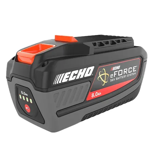 ECHO 8V lithium battery pack, black with orange accents, shown on a white background