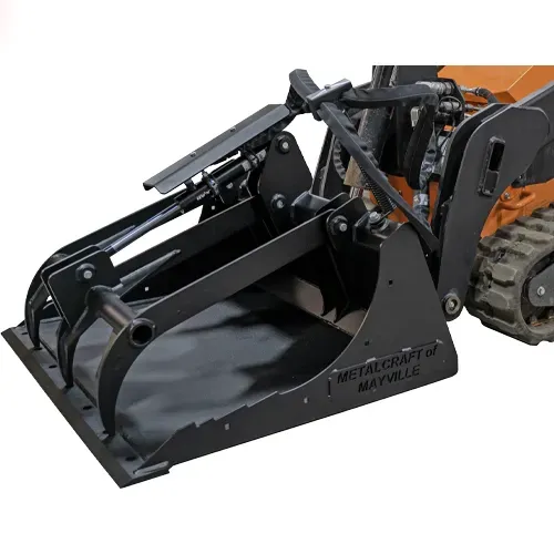 Black skid steer loader bucket attachment on white background