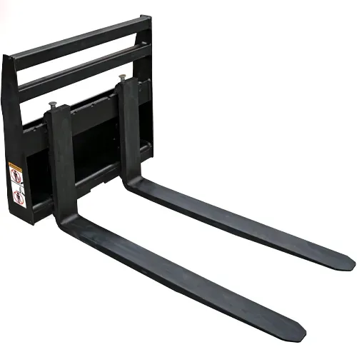 Black forklift pallet forks attachment on a white background