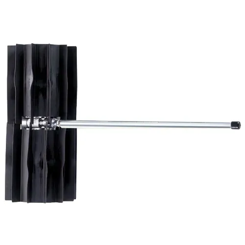 Black weightlifting barbell with stacked black plates on a white background