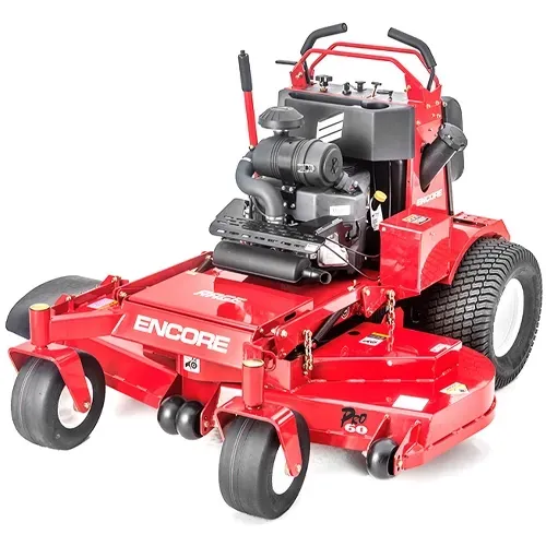 Red Encore zero-turn lawn mower on a white background