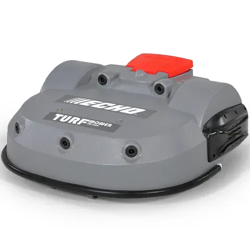 Gray and red robotic pool cleaner with TURBO logo on a white background