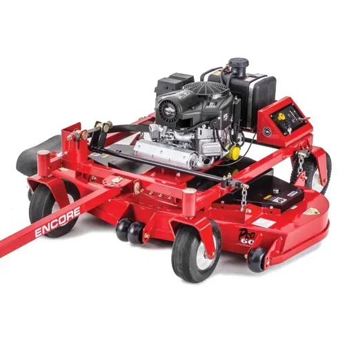 Red riding lawn mower with black engine and side discharge chute on a white background