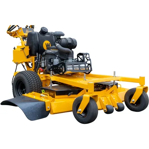 Yellow commercial lawn mower on white background