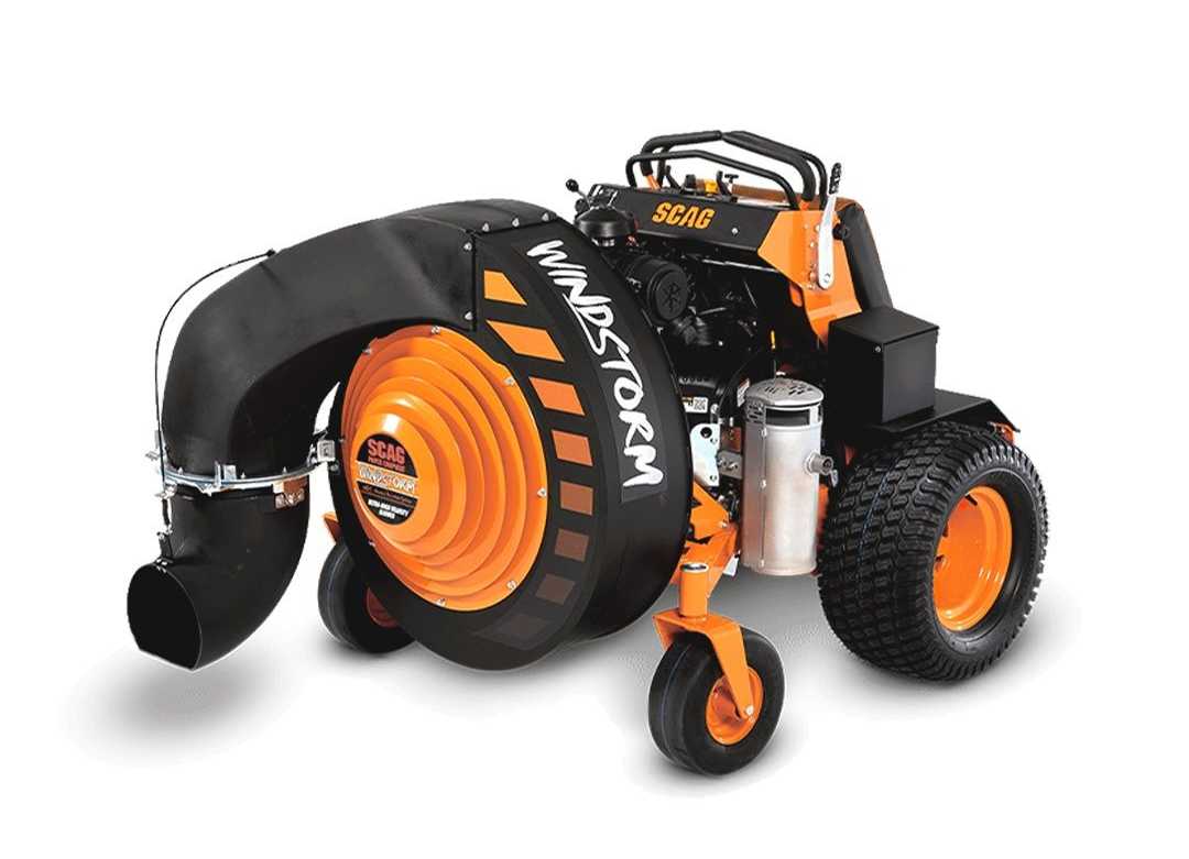 Orange-and-black walk-behind line trimmer on white background