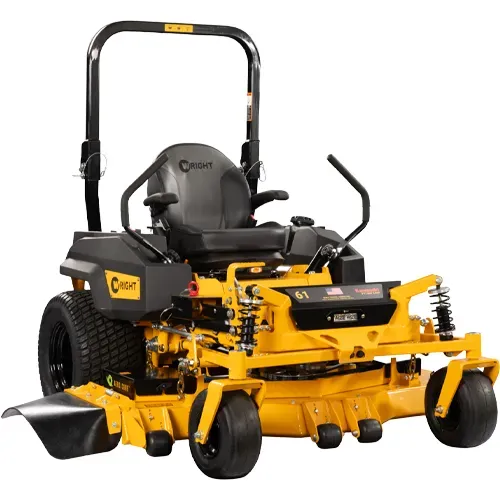 Yellow Cub Cadet zero-turn lawn mower with black seat and roll bar, shown on a white background