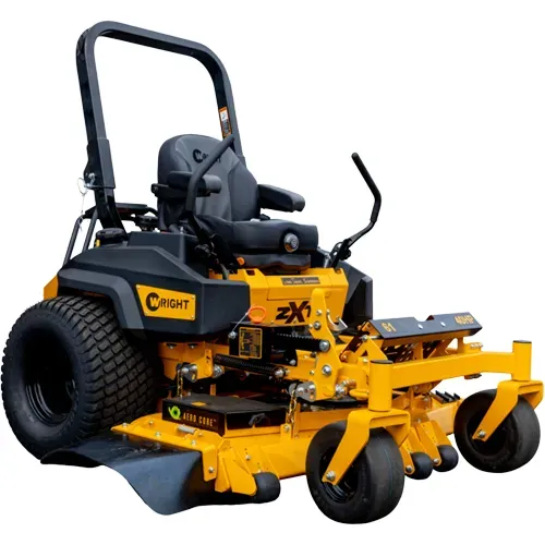 Yellow Cub Cadet zero-turn lawn mower with black seat and roll bar, shown on a white background