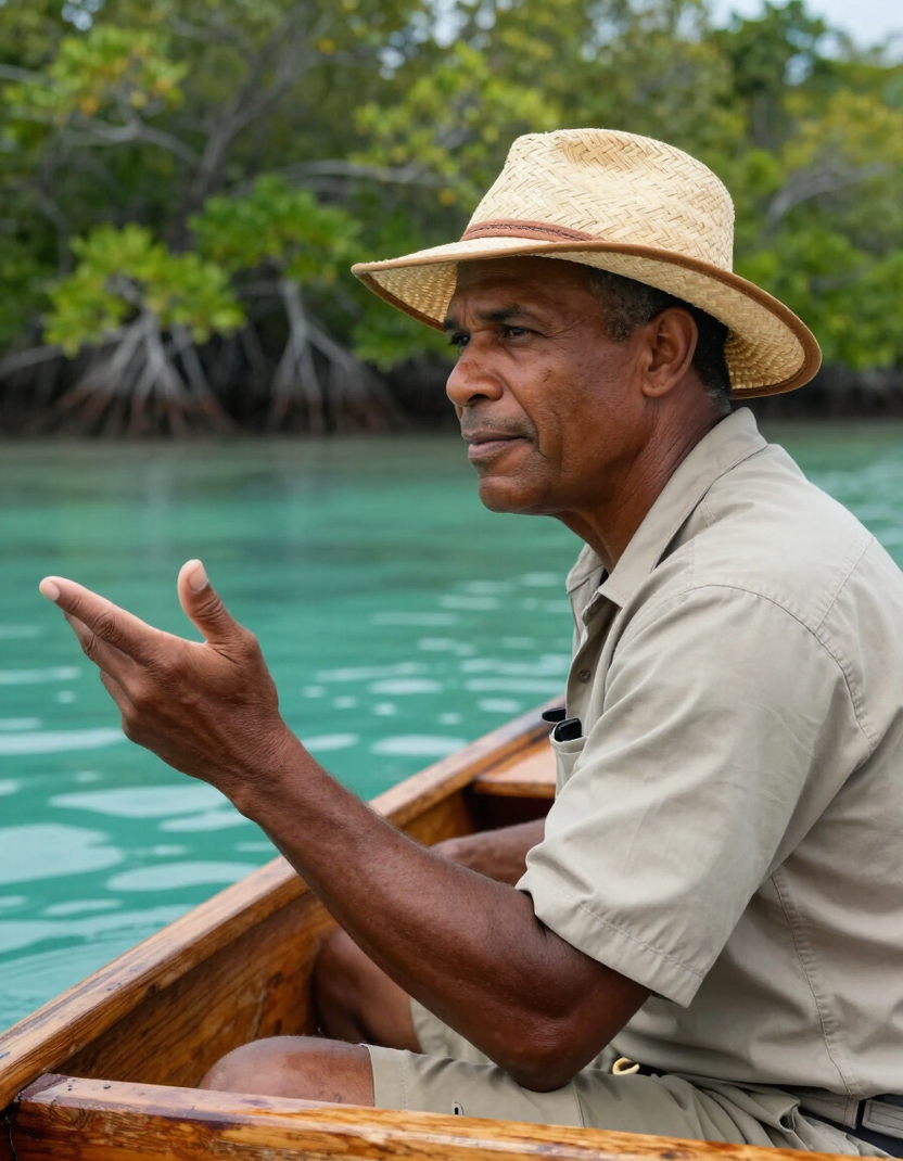 Local Belizean guide on a boat