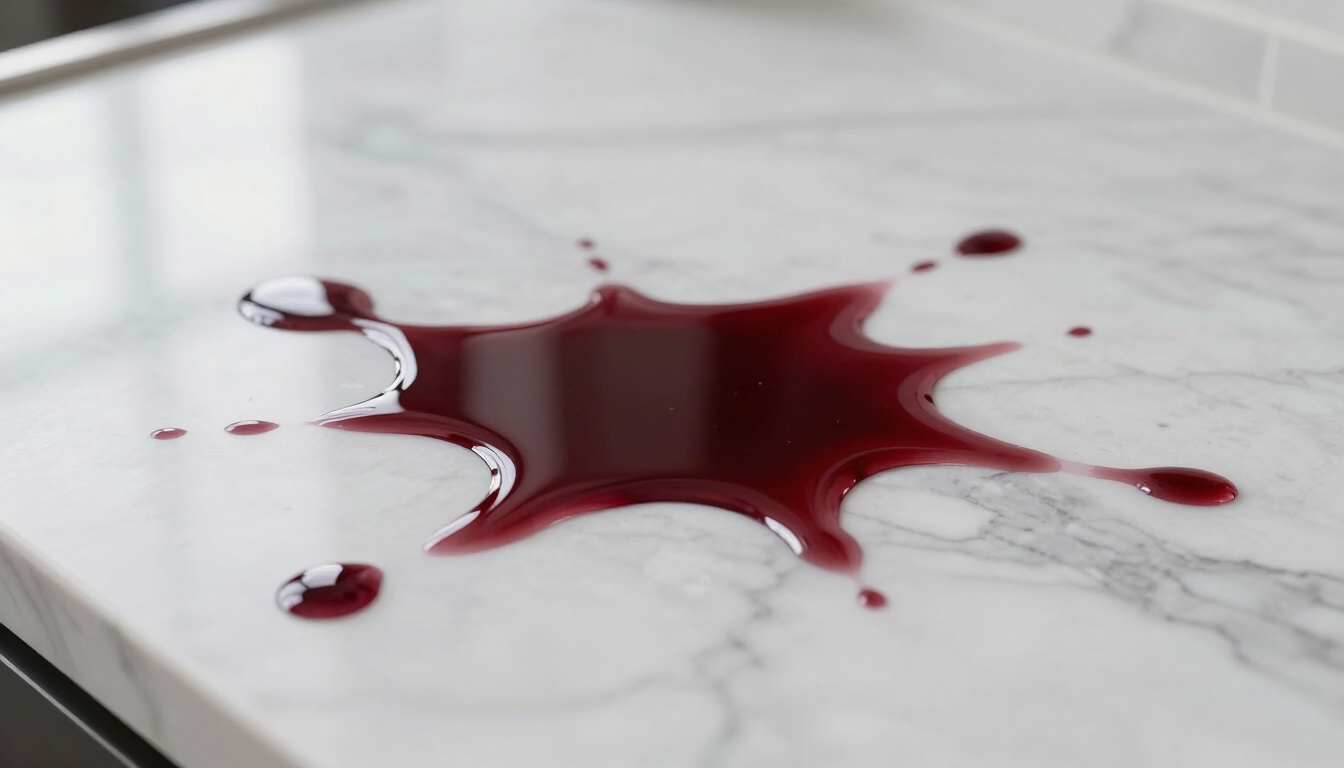Wine stain on a marble countertop