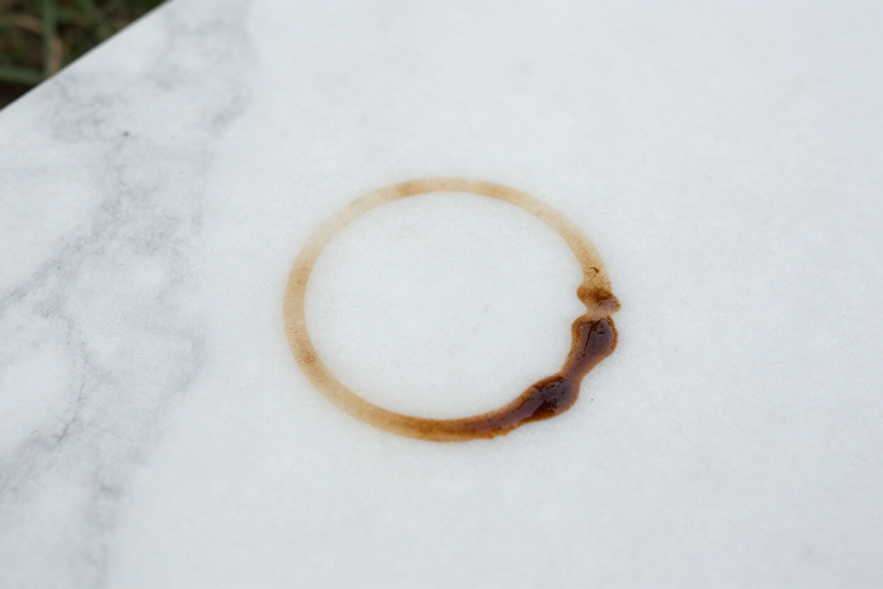 Coffee ring stain on white marble