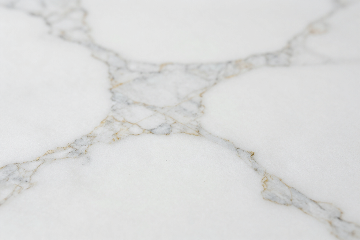 White marble countertop with veining close up