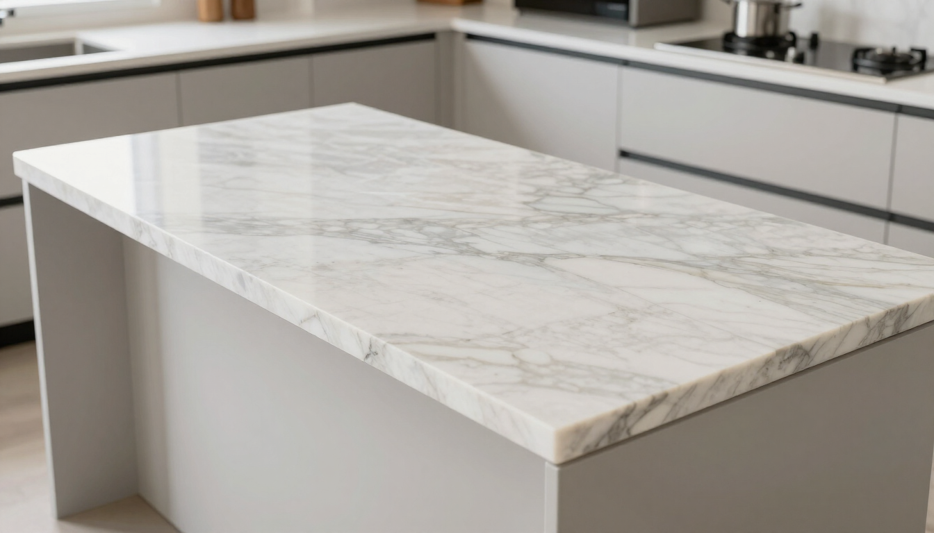 Quartzite countertop slab on a kitchen island
