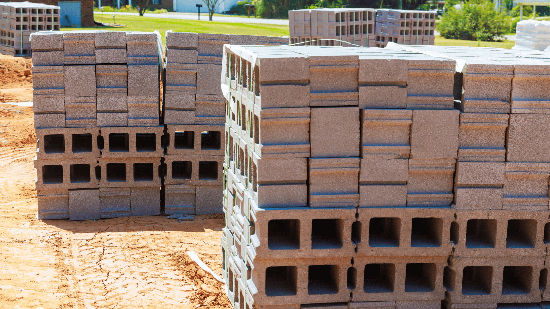 ICF block supply materials with insulated concrete form blocks prepared for concrete construction projects and contractor use
