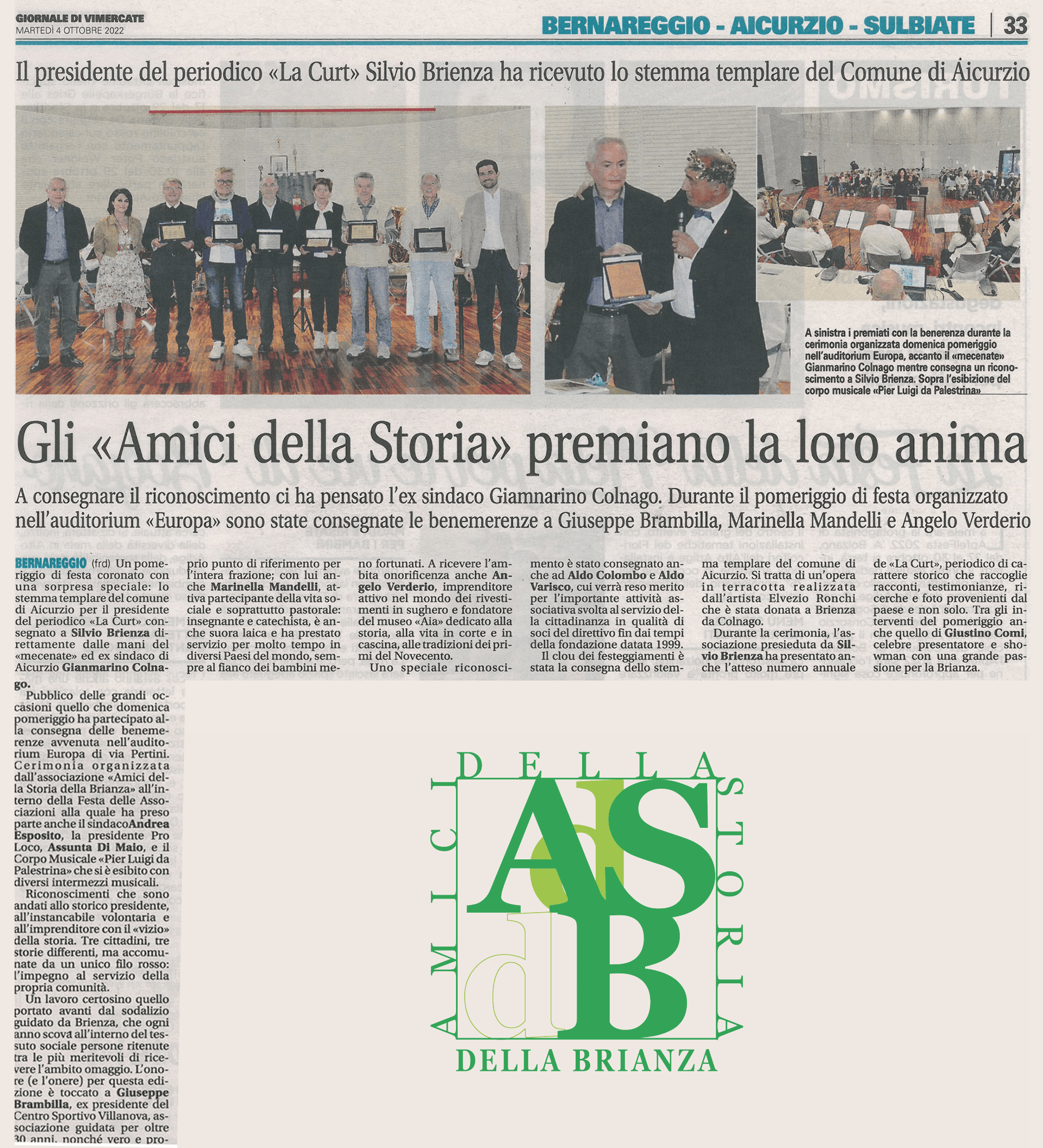 Amici della Storia della Brianza_Bernareggio Articolo premiati 2022
