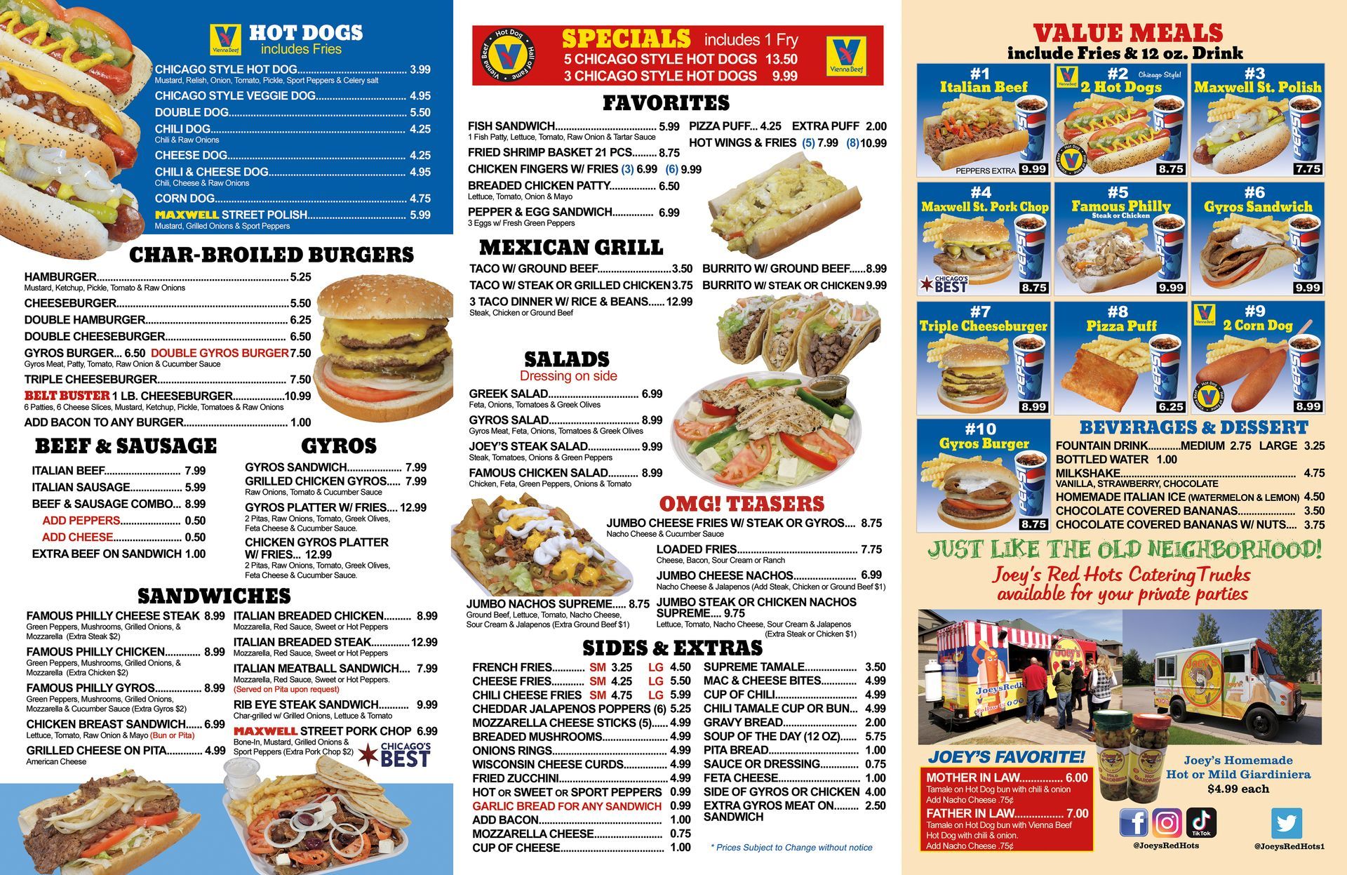 Hot Dog Johnny's restaurant menu with various food items.