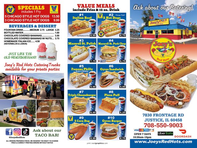 Justice Menu Hot Dogs | Joey's Red Hots