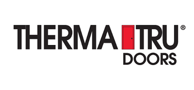 THERMA-TRU DOORS logo in black with a red door-shaped “A” accent