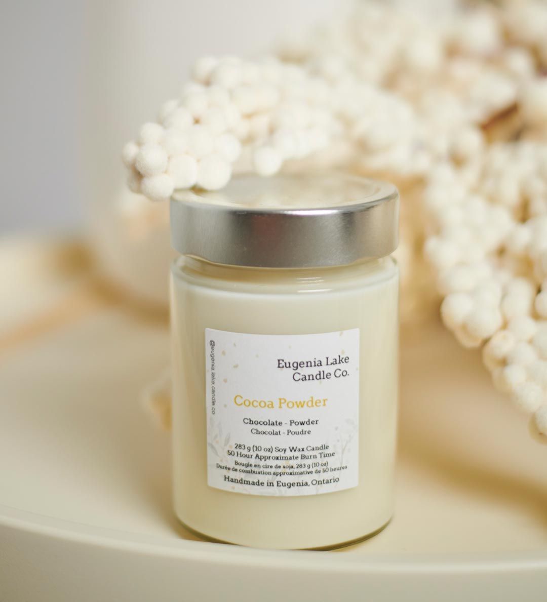 Soy wax candle cocoa powder scent.