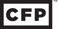 A black and white logo for a company called cfp