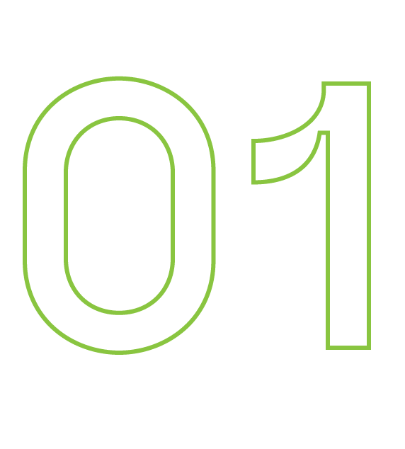 Green outlined “01” on a white background