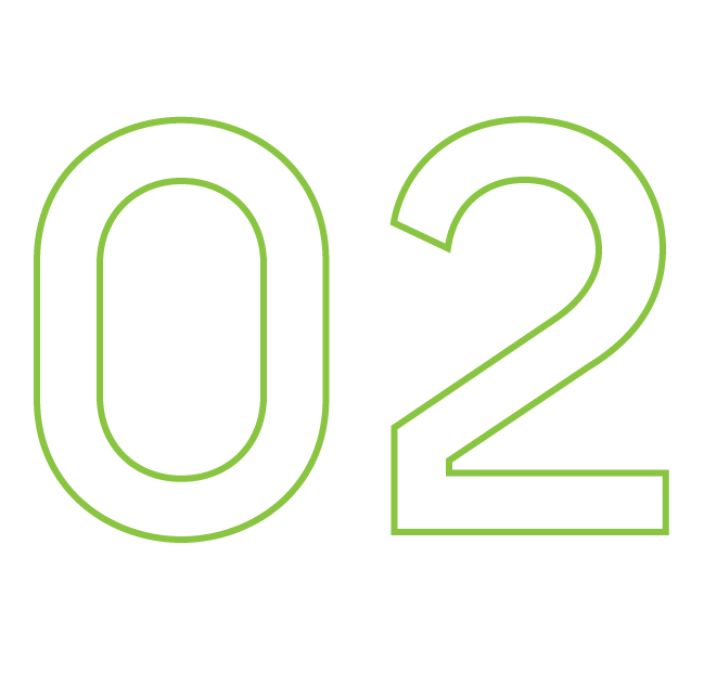 Green outlined numbers “02” on a white background.