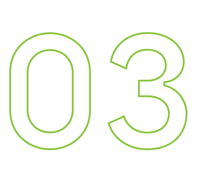 Green outlined numbers “03” on a white background