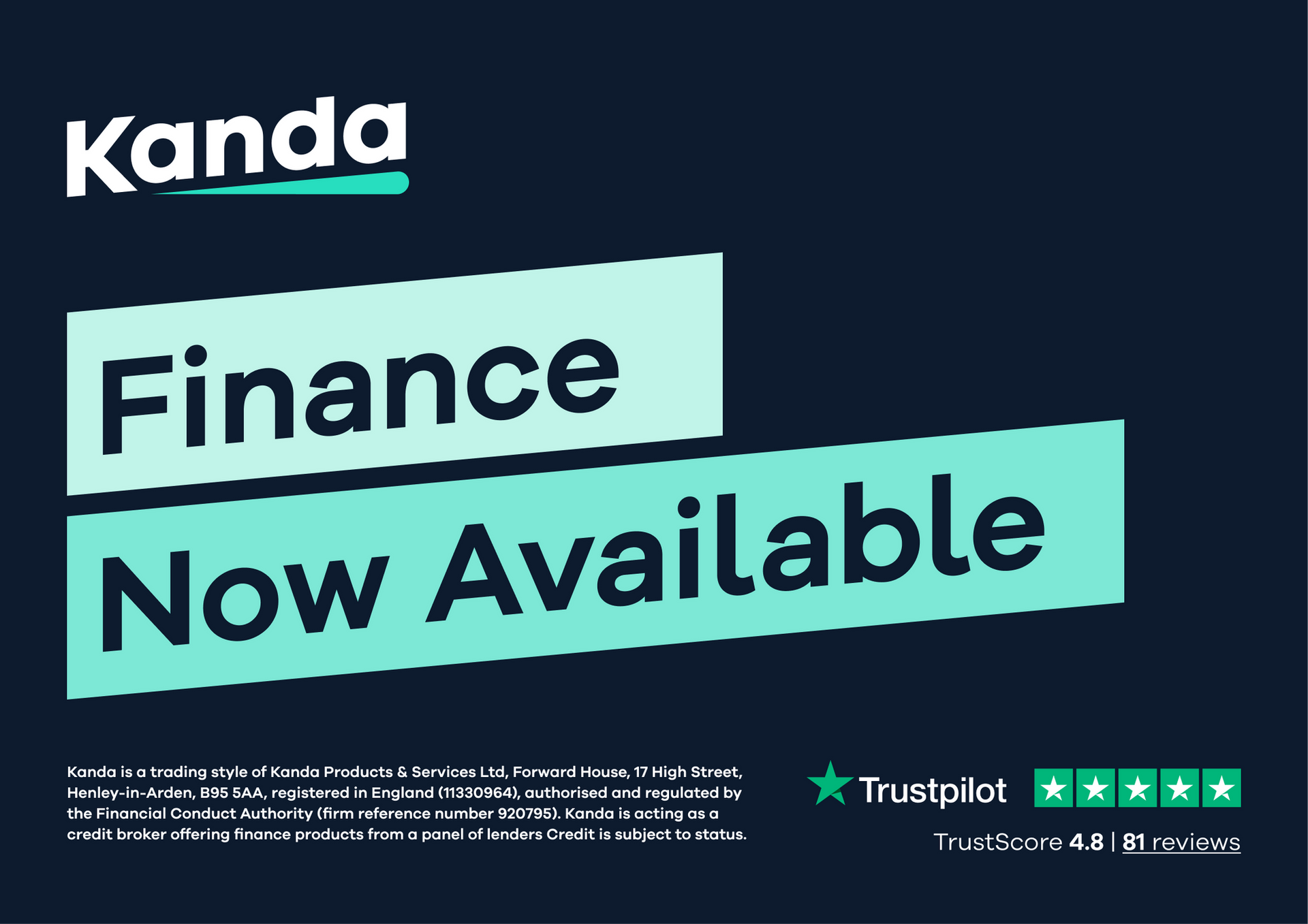 A poster that says `` finance now available '' on a black background.