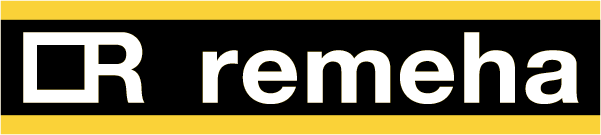 A black and yellow sign that says r remeha