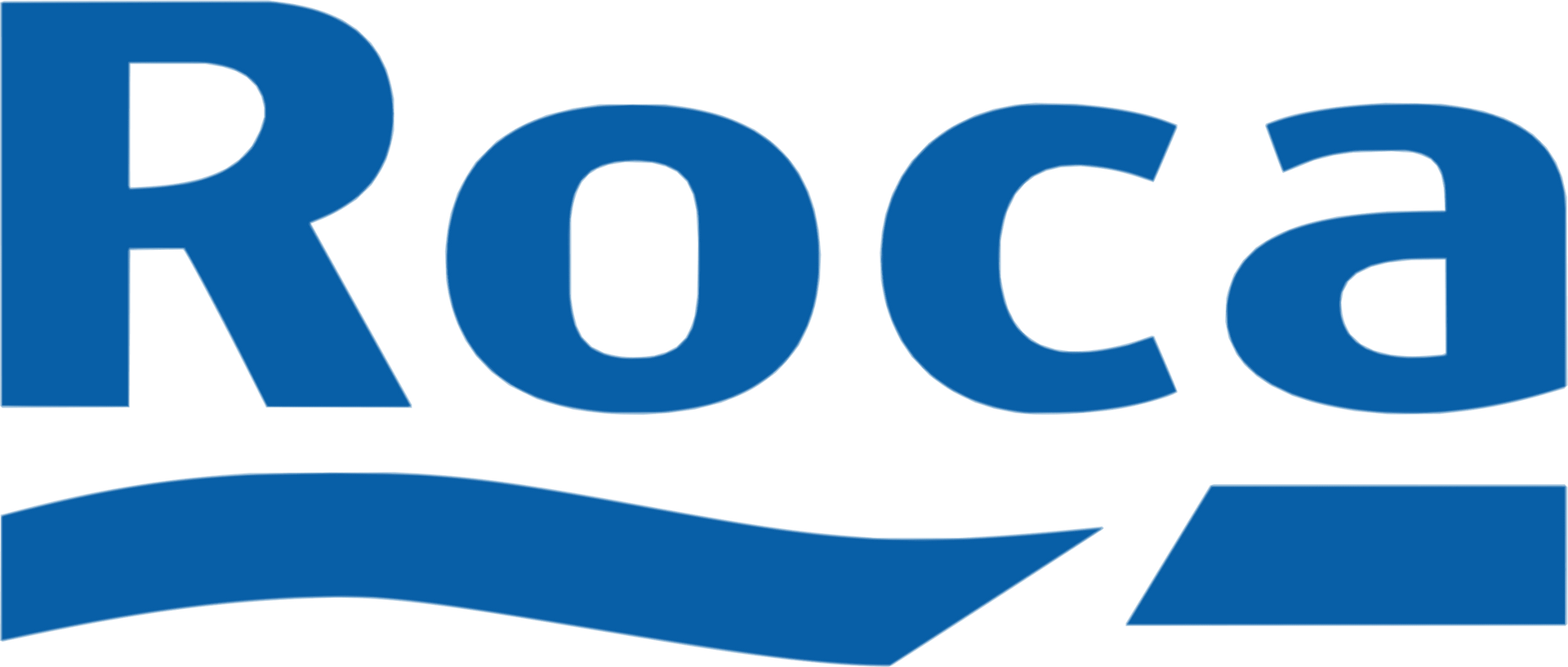 The roca logo is blue and white with a wave in the middle.