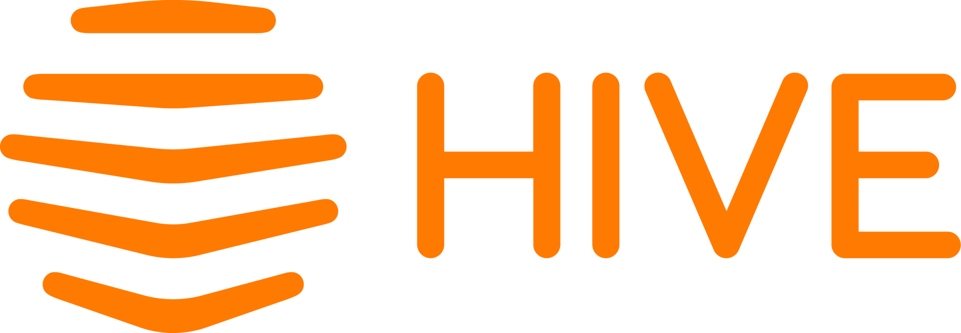 The hive logo is orange and white and looks like a beehive.