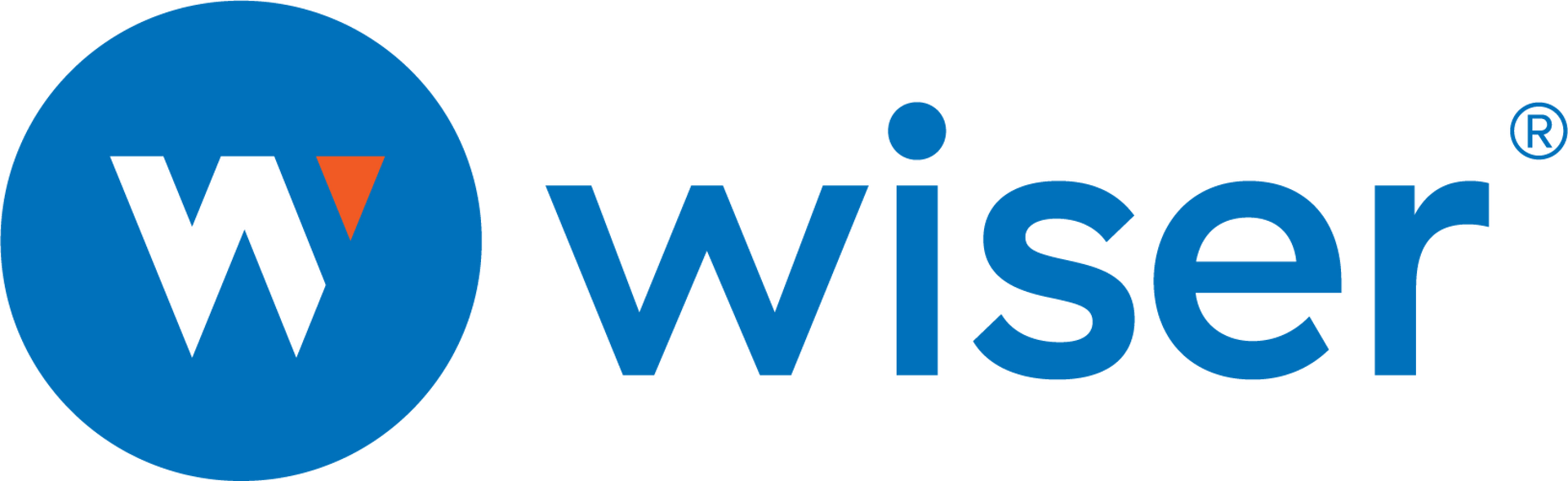 A blue and white w wiser logo on a white background