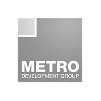 Metro Development Group logo: grey square with 