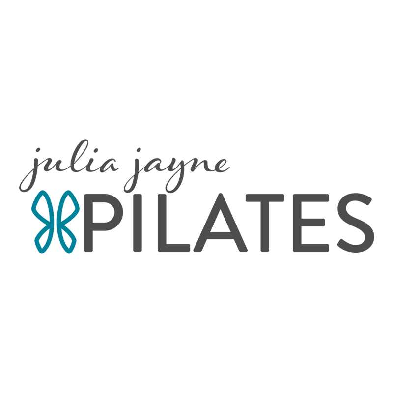 Julia Jayne Pilates text logo with blue butterfly sketch