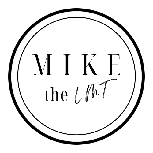 A black circle with black text reading Mike the LMT