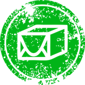 A green stamp with an envelope inside of it