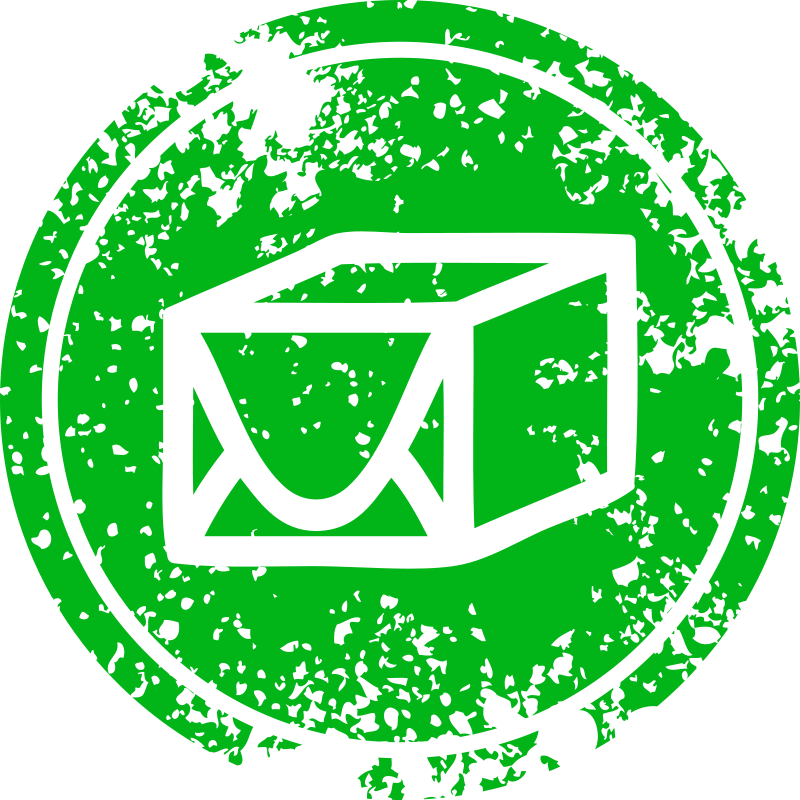 A green stamp with an envelope inside of it
