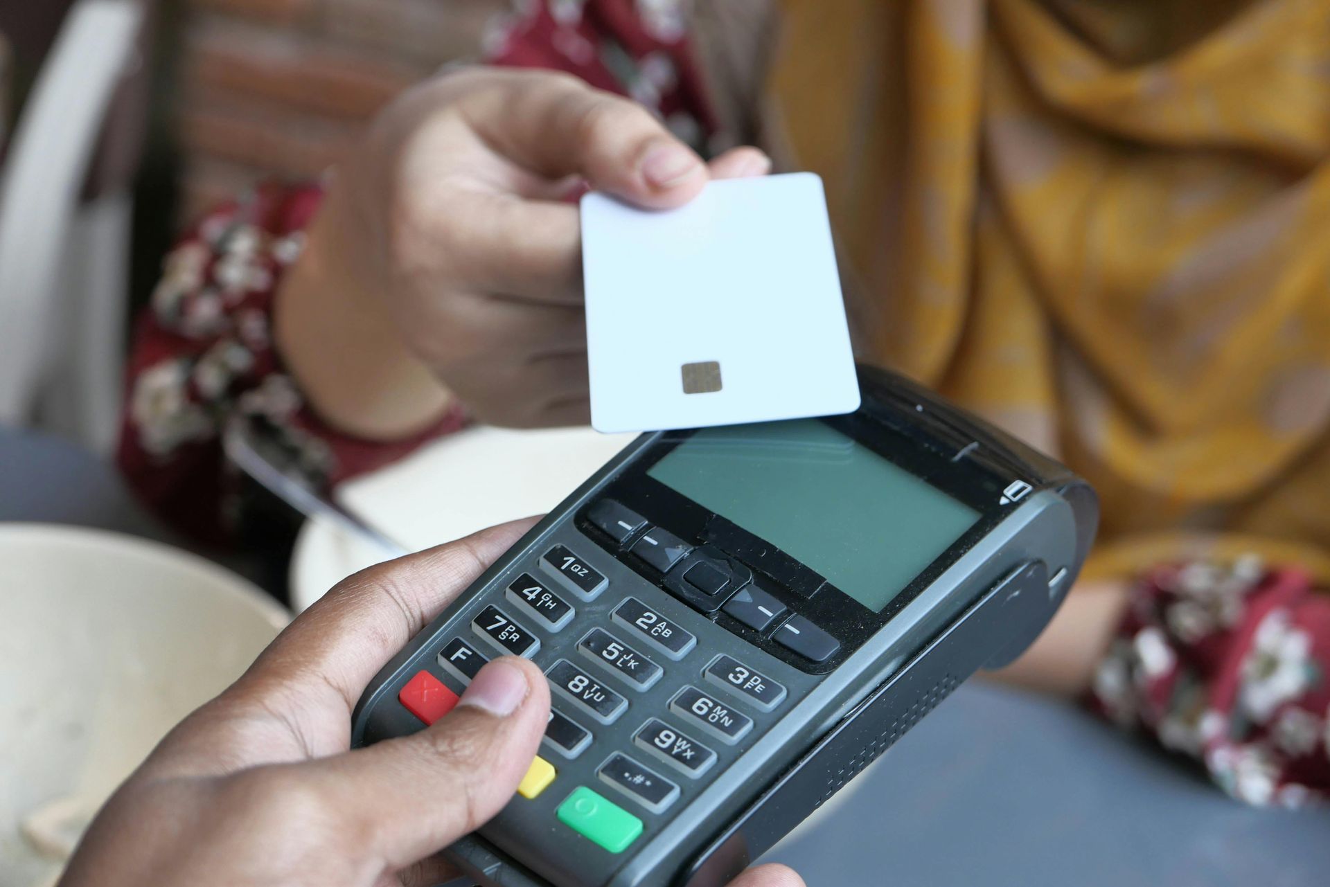 Credit card processing at a coffee shop.