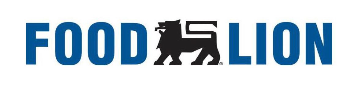 Food Lion logo: Blue text with a black lion in the middle.
