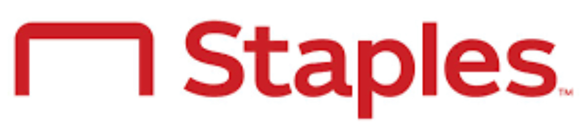 The Staples logo: Red staple shape with 
