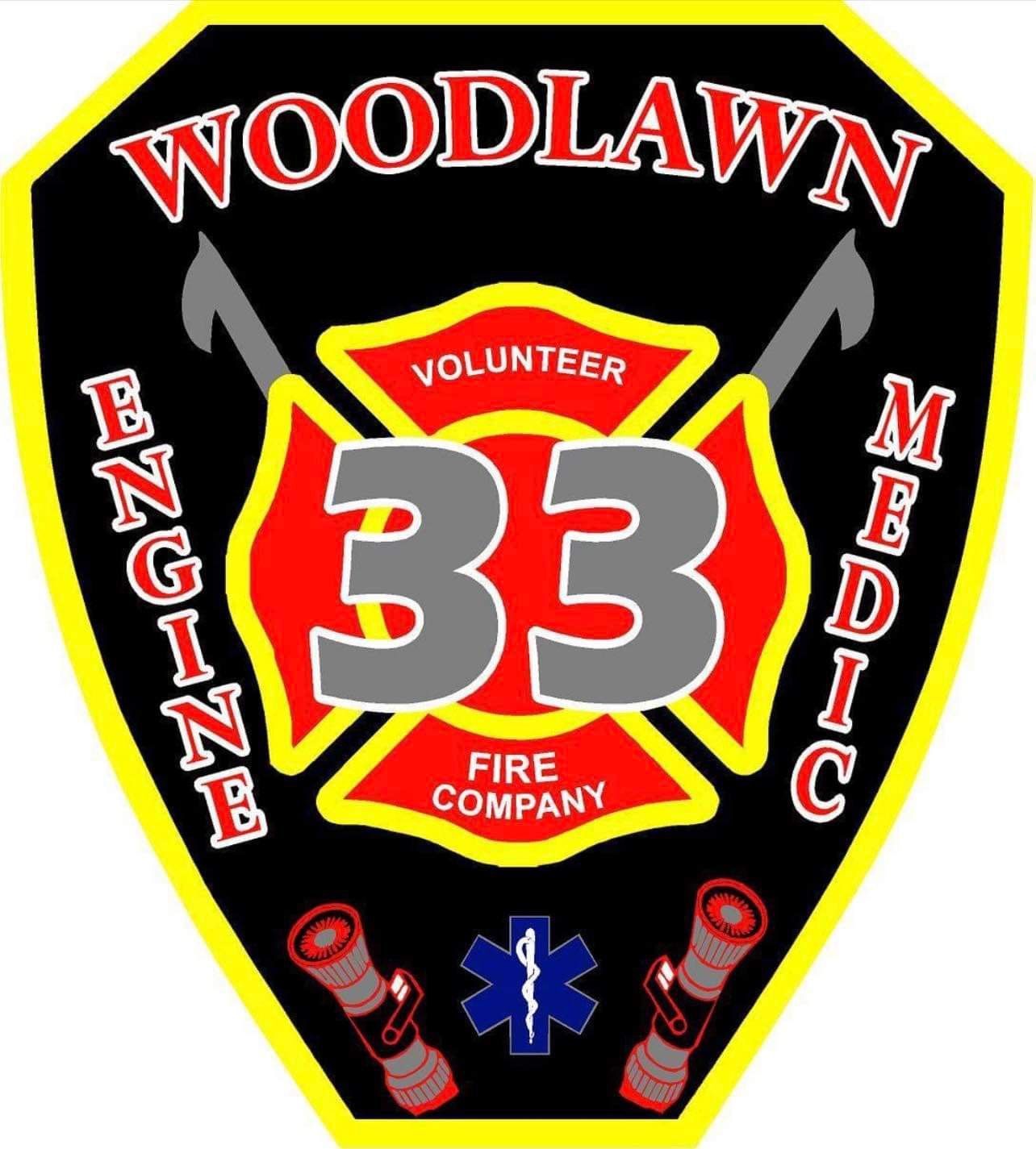 Woodlawn Fire Company patch: red Maltese cross with 