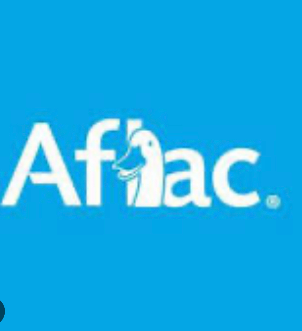 Aflac logo on a blue background, featuring the word 