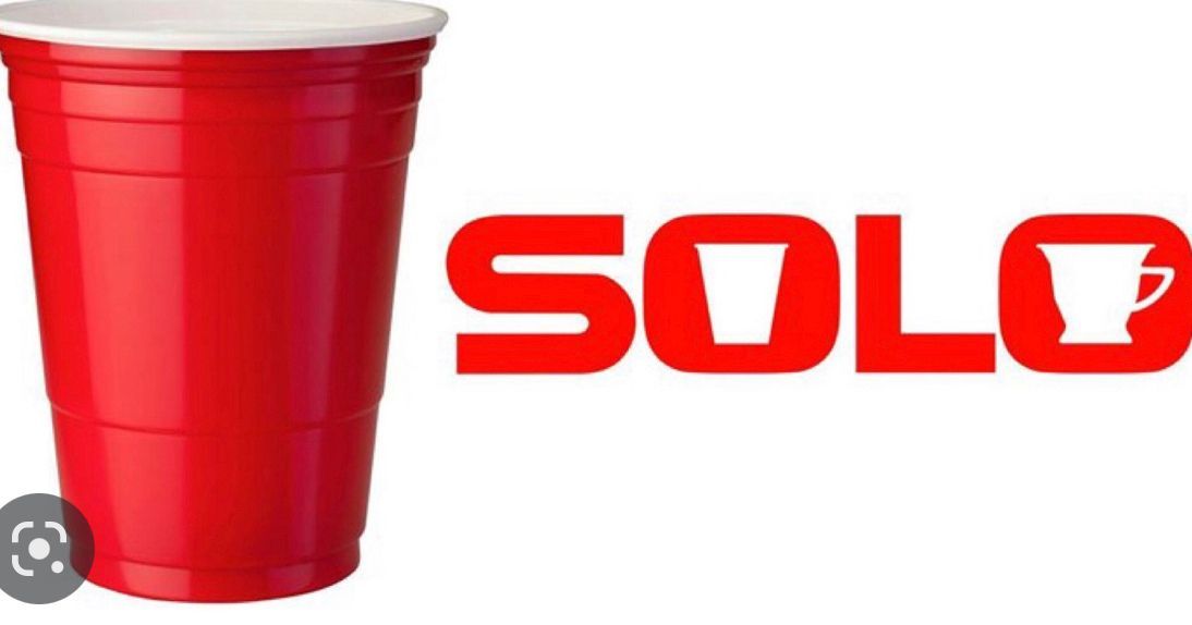 Red Solo cup next to the Solo brand logo.