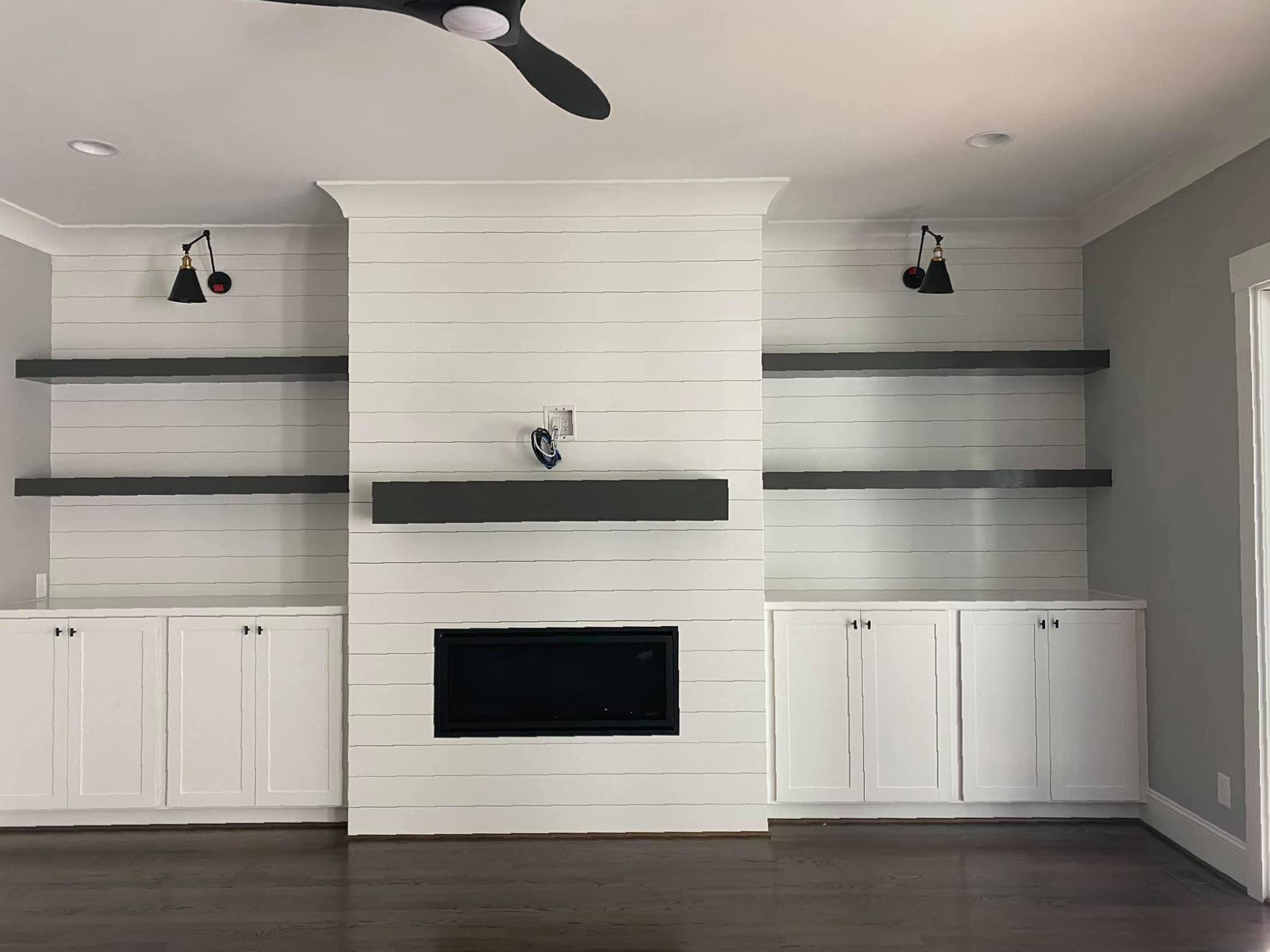 living room entertainment shelving painted
