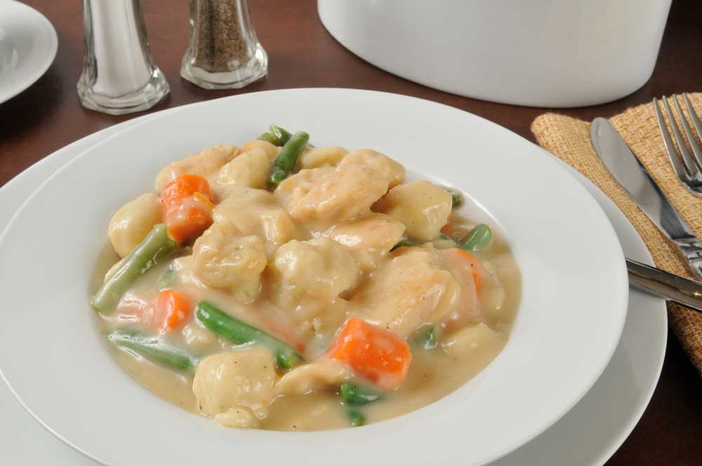 Bowl of chicken and dumplings