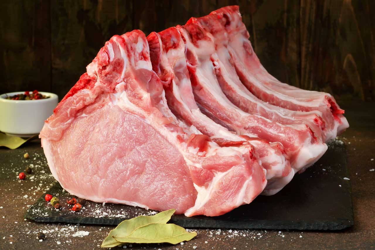 Pork-with-ribs-Tenderloin-Entrecote-Fresh-and-raw-meat.-Organic-food-Meat-with-spices-pepper--salt--bay-leaf
