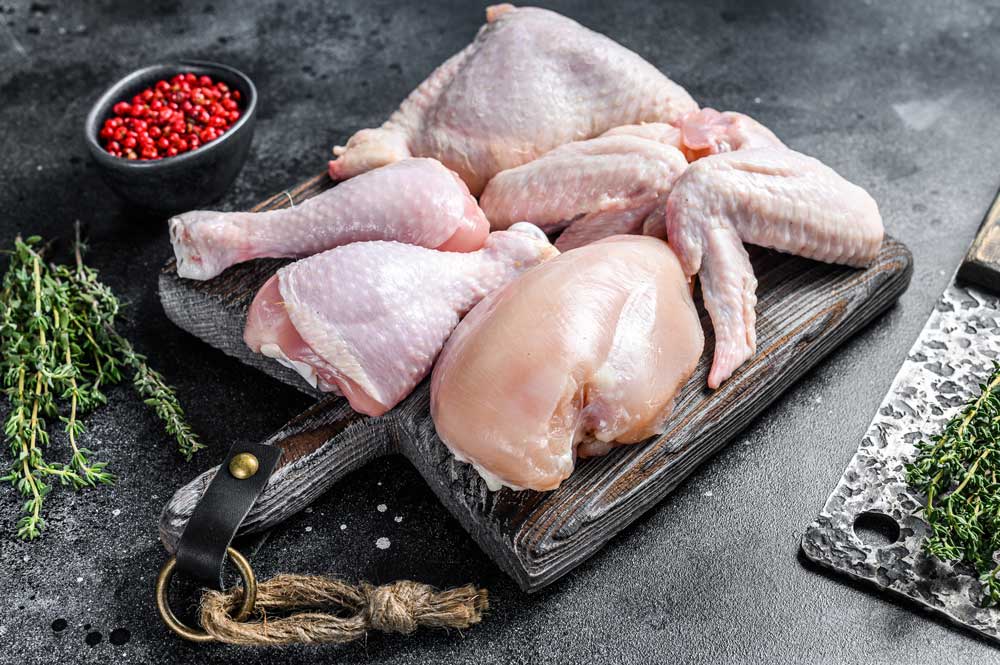Raw chicken portions for cooking and barbecuing